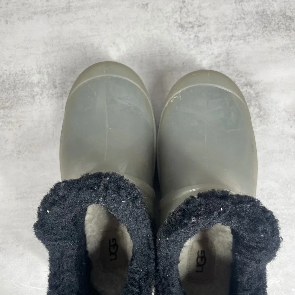 UGG Raincloud Clear Boots Womens 7 Waterproof Rain Rubber Wool Blend Lined